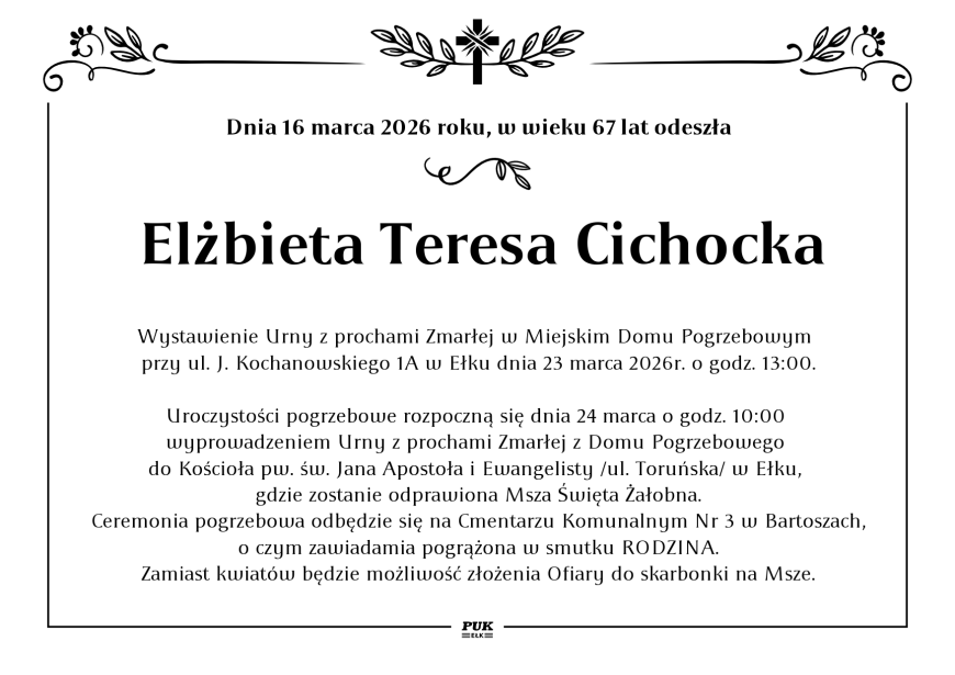 Elżbieta Teresa Cichocka - nekrolog